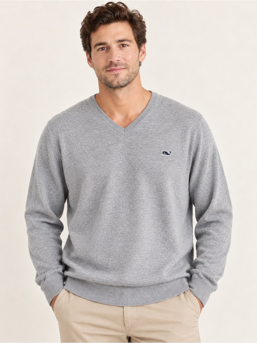Vineyard Vines Men’s XL Gray Cotton Cashmere V-Neck Sweater Classic Preppy